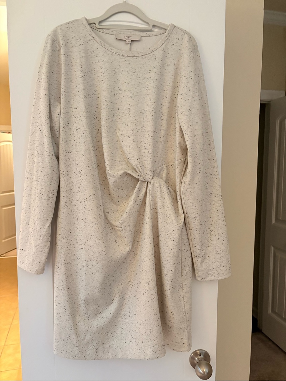 LOFT Cream Speckled Twist-Front Scoopneck Dress